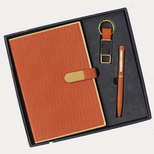 Notebook, Pen & Keychain Gift Set – Model RV1007 (Tan)