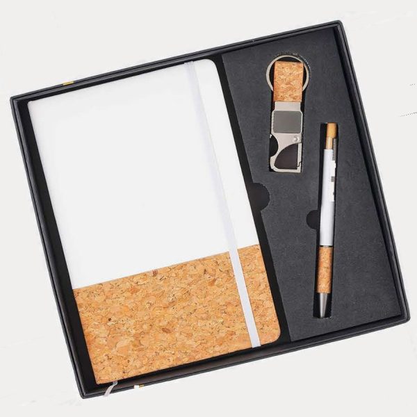 Notebook, Keychain & Pen Gift Set – Model RV1016 (White Cork)