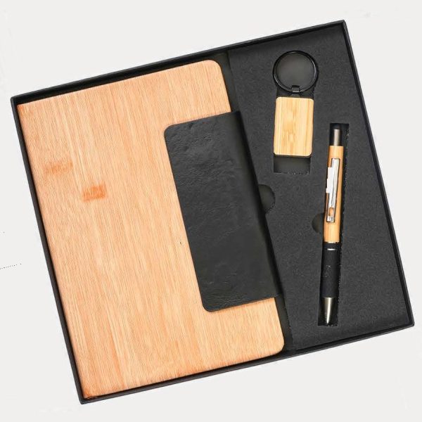 Notebook, Keychain & Pen Gift Set – Model RV1018 (Bamboo & Pu)