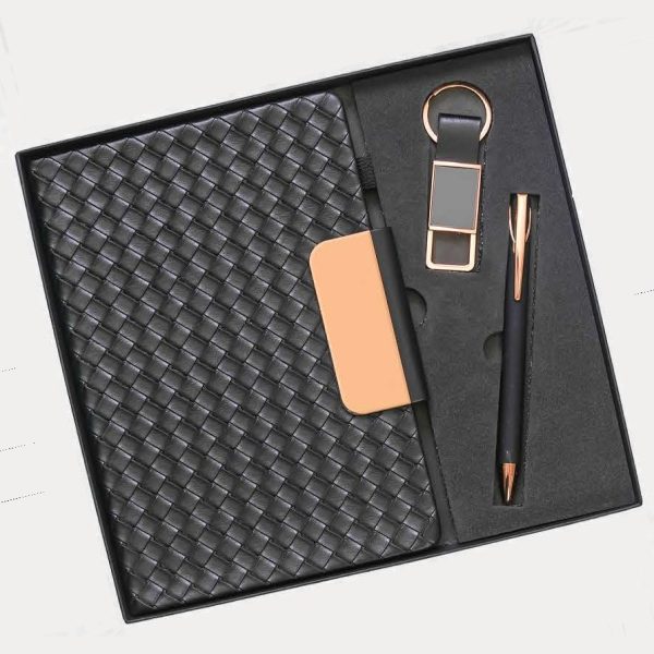Notebook, Keychain & Pen Gift Set – Model RV1029 (Black Rose Gold)