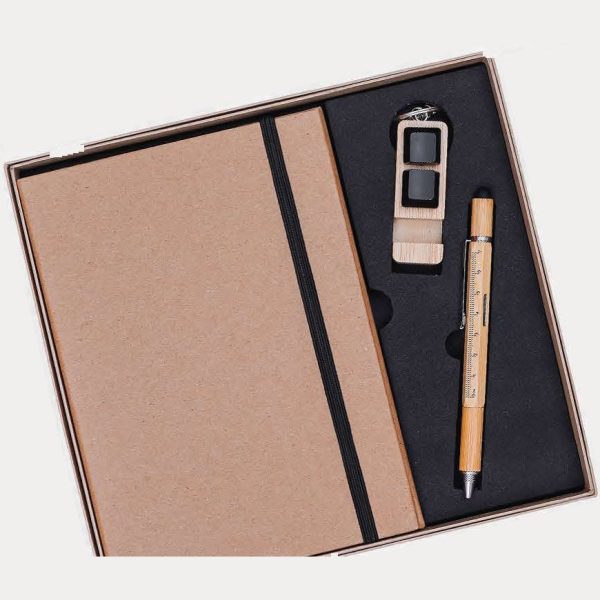 Notebook, Bamboo Stress Buster & Mobile Stand Keychain & Bamboo Tool Pen Gift Set – Model RV1031 (Eco Range)