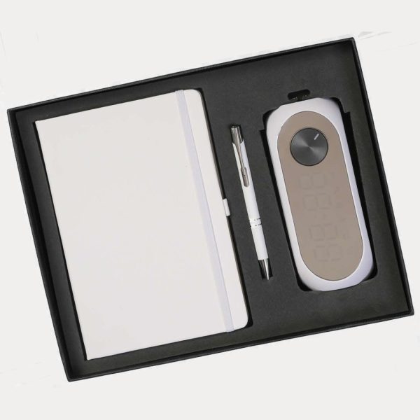 Notebook, Pen & Clock with Speaker and Mirror Gift Set – Model RV1587 (White)