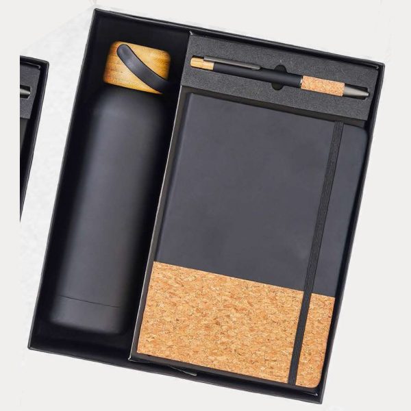 Notebook, Bottle & Pen Gift Set – Model RV1612 (Black Cork)