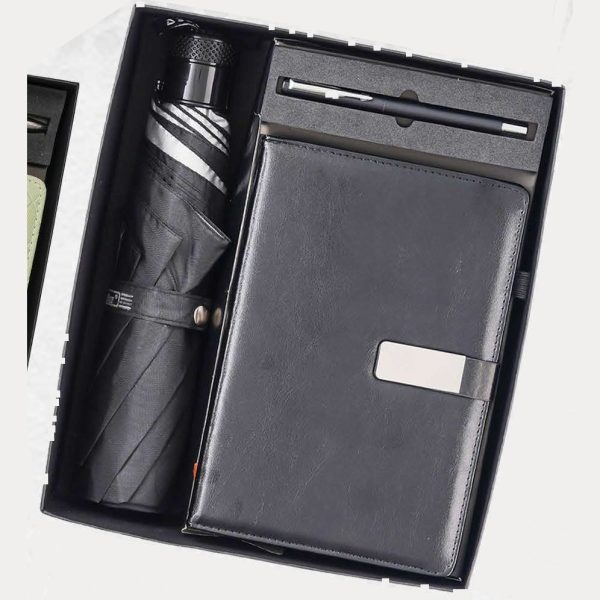 Umbrella, Notebook & Pen Gift Set – Model RV1638 (Black)