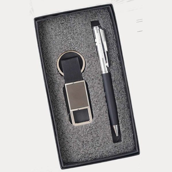 Pen & Keychain Gift Set – Model RV726 (Black, Tan)