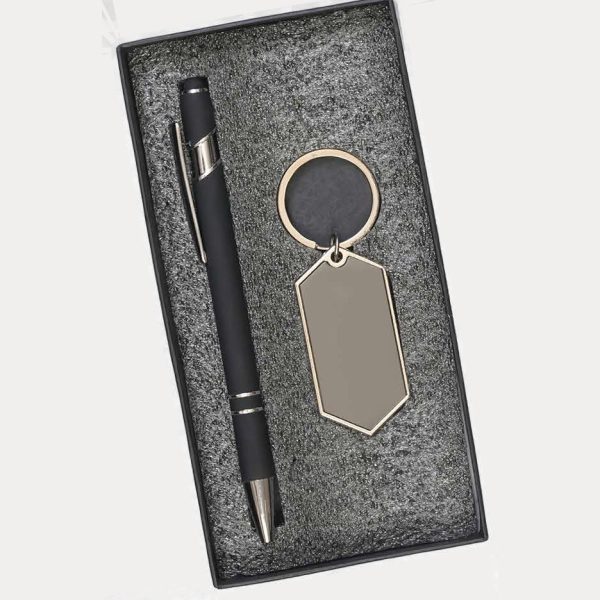 Pen & Keychain Gift Set – Model RV729 (Black, Blue, White)