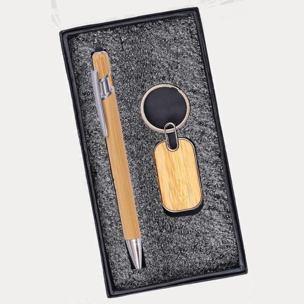 Pen & Keychain Gift Set – Model RV741 (Bamboo)