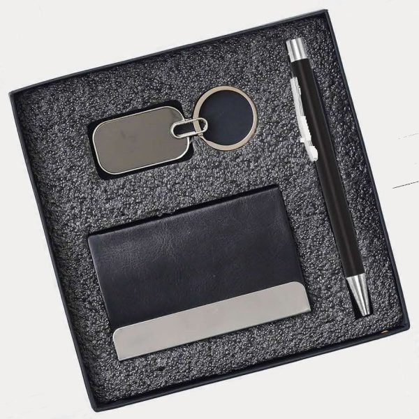 Pen, Card Holder & Keychain Gift Set – Model RV804 (Black)