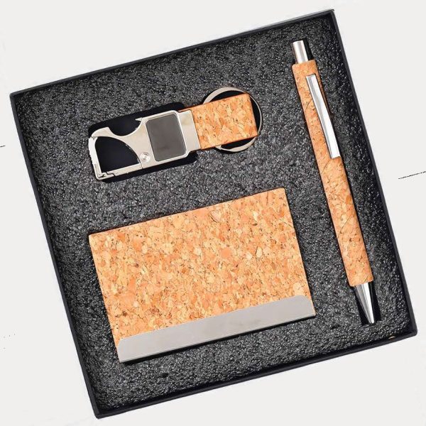 Pen, Card Holder & Keychain Gift Set – Model RV805 (Cork)