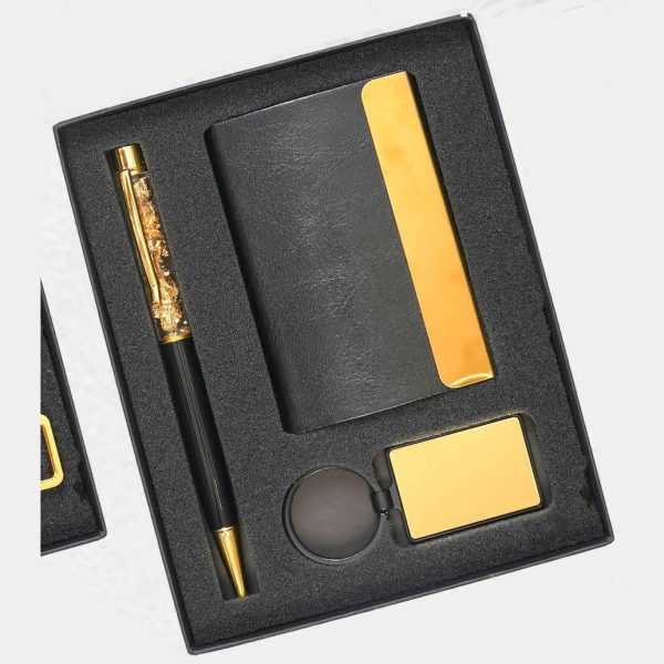 Pen, Card Holder & Keychain Gift Set – Model RV812 (Black Gold, Rose Gold)