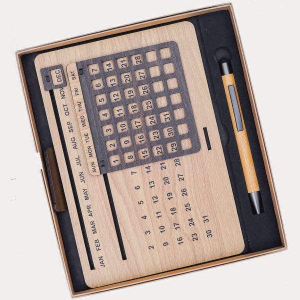 Wooden Calendar Board & Bamboo Pen Gift Set – Model RV924 (Eco Kit)